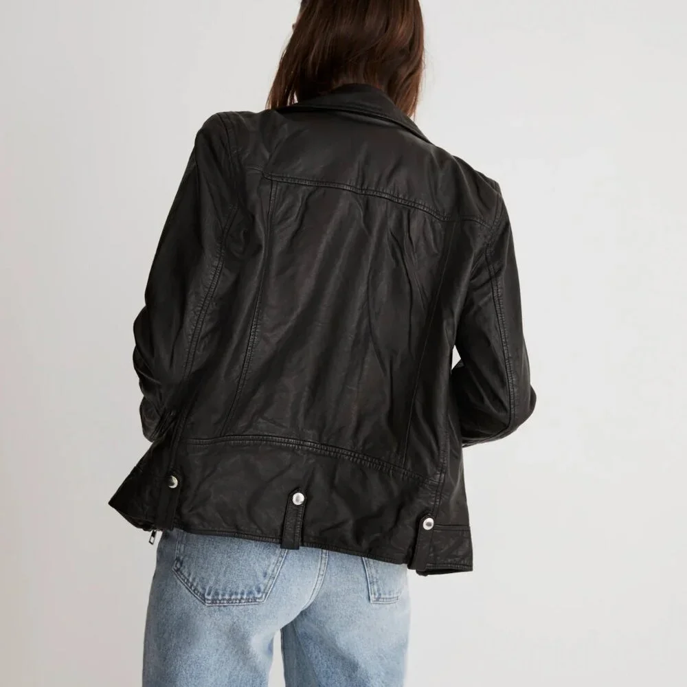 Madewell Washed Leather Oversized Motorcycle Jacket - L - Picture 2 of 12